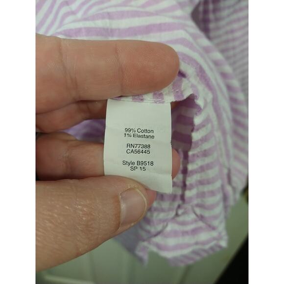 J Crew Woman L Shirt Collared 1/2 Button Long Sleeve Purple White Striped... - Picture 7 of 9